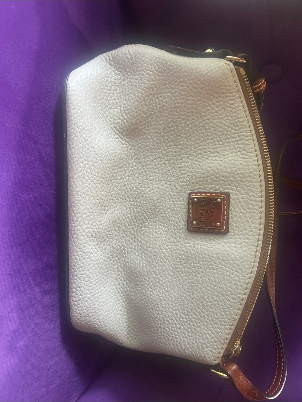 Dooney & Bourke Grey Pebbled Leather Crossbody with Brown Strap - Picture 2 of 4